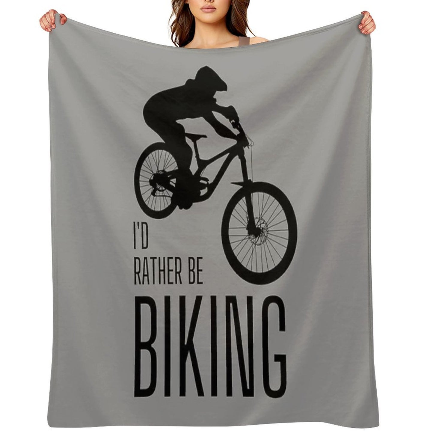 I'd Rather Be Biking. MTB. Mountain Biker. Downhill. Black Lightweight Throw Blanket