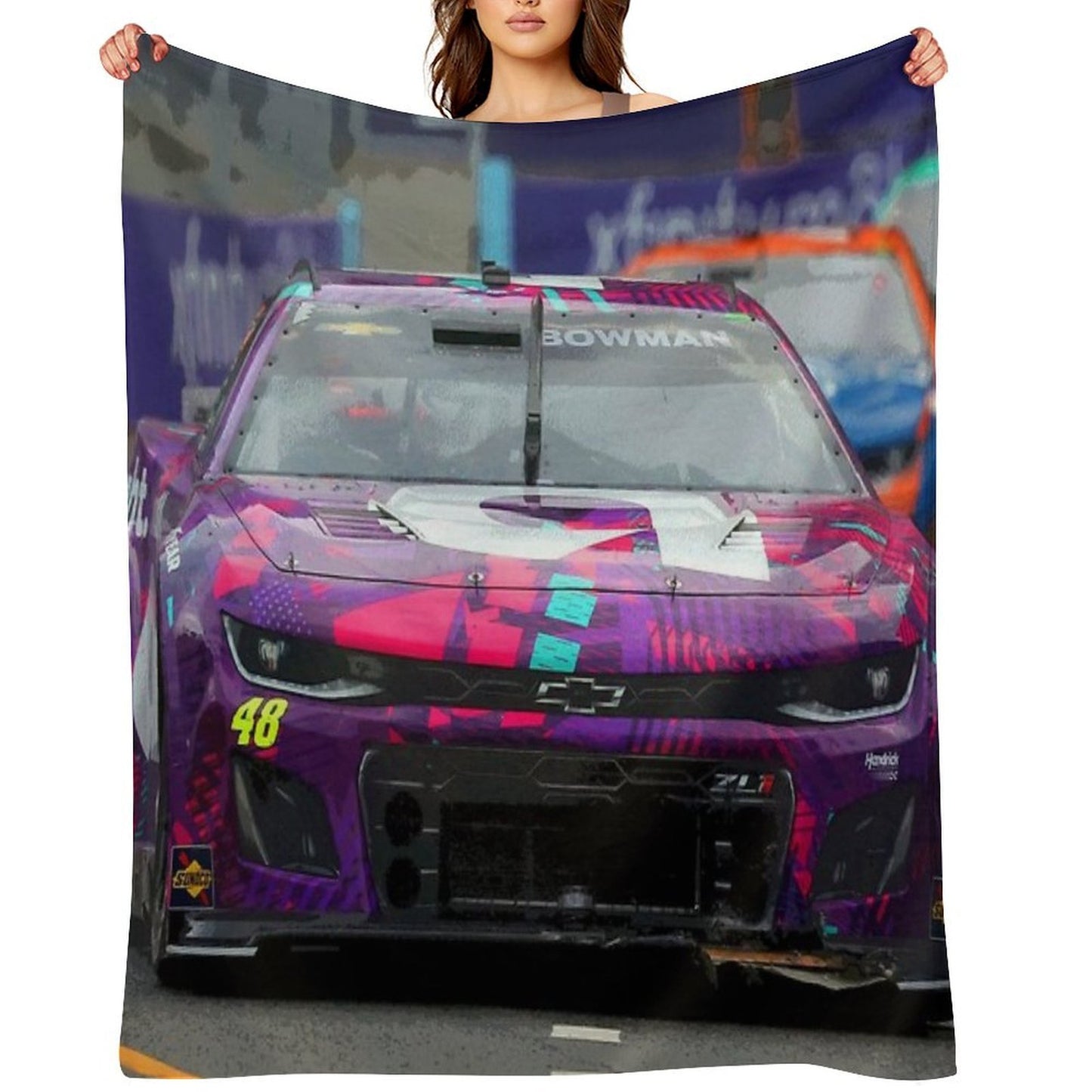 Alex Bowman Racing on The Chicago Street Course 2024 Abstract Easy Care Throw Blanket