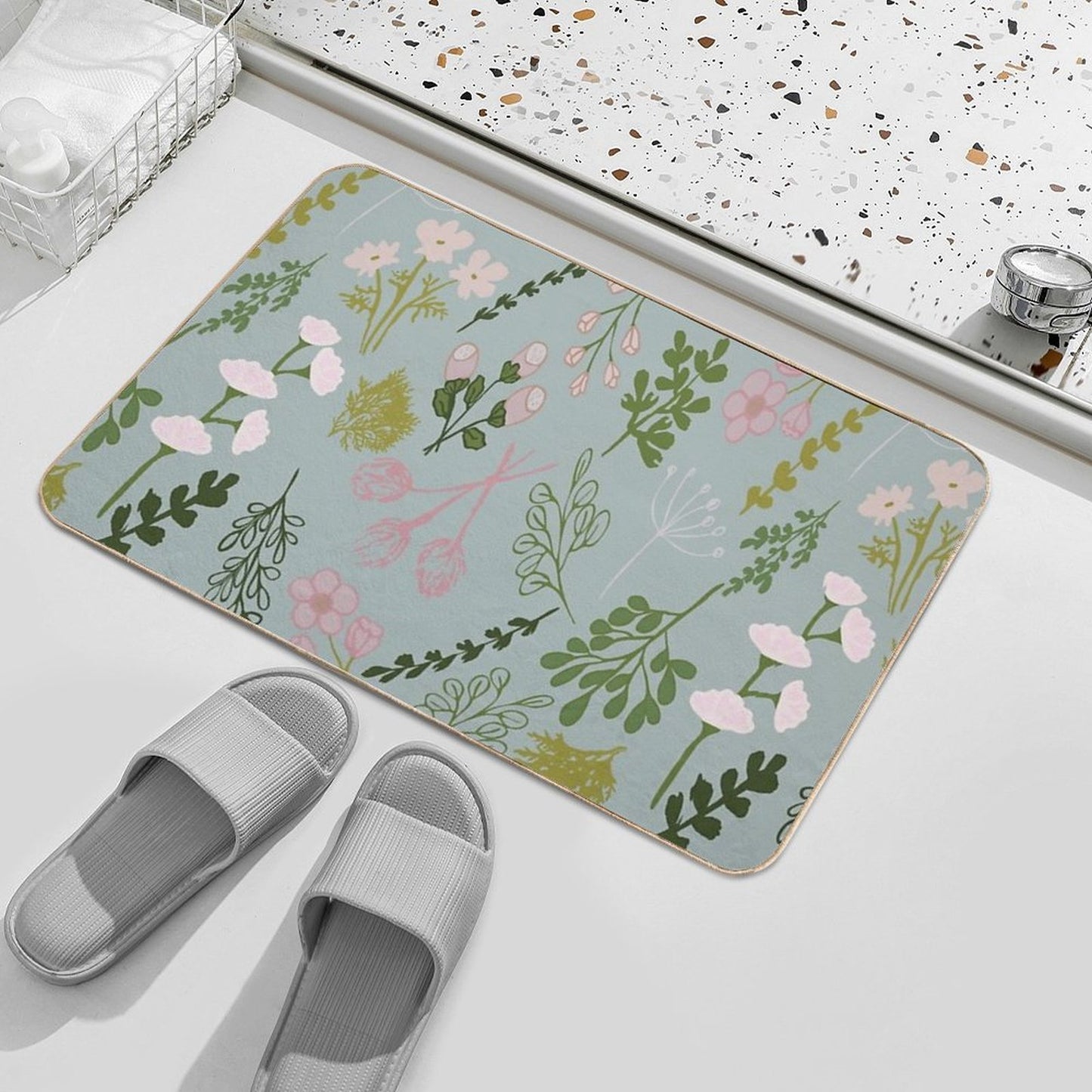 Flowers And Leafs Absorbent Bath Mat
