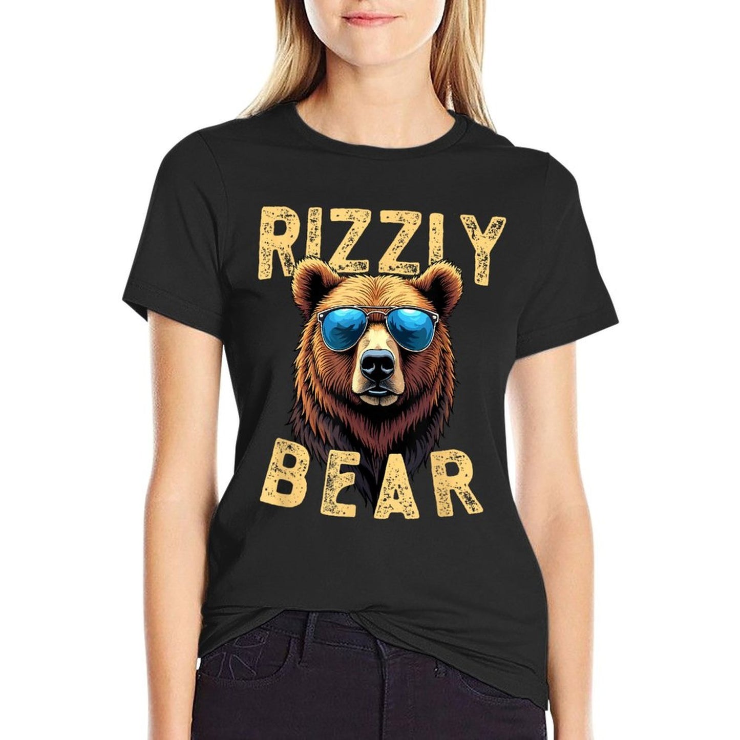 Rizzly Bear Cool Grizzly Bear Wearing Sunglasses Funny Meme  Easy-care T-Shirt