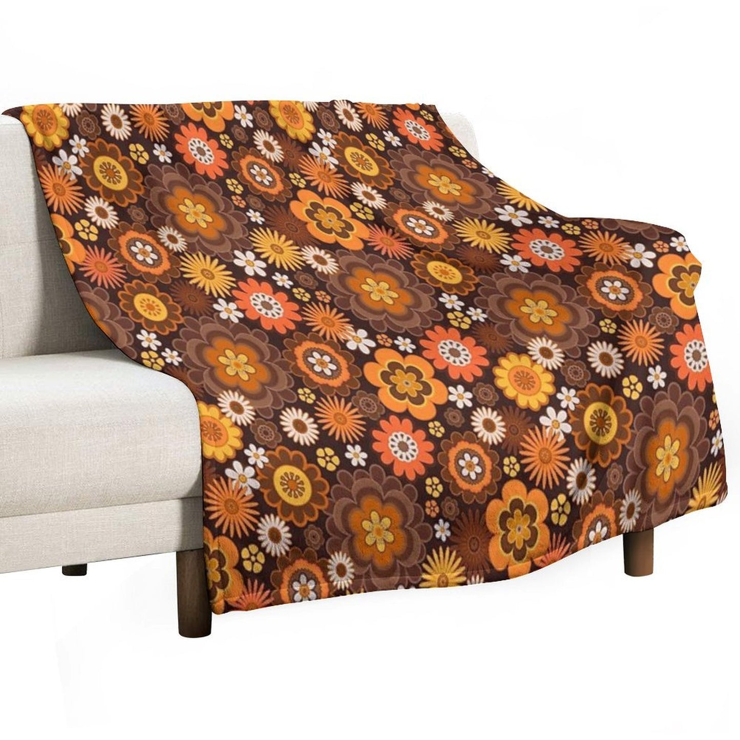 Vintage Retro 70s Floral Pattern Lightweight Throw Blanket