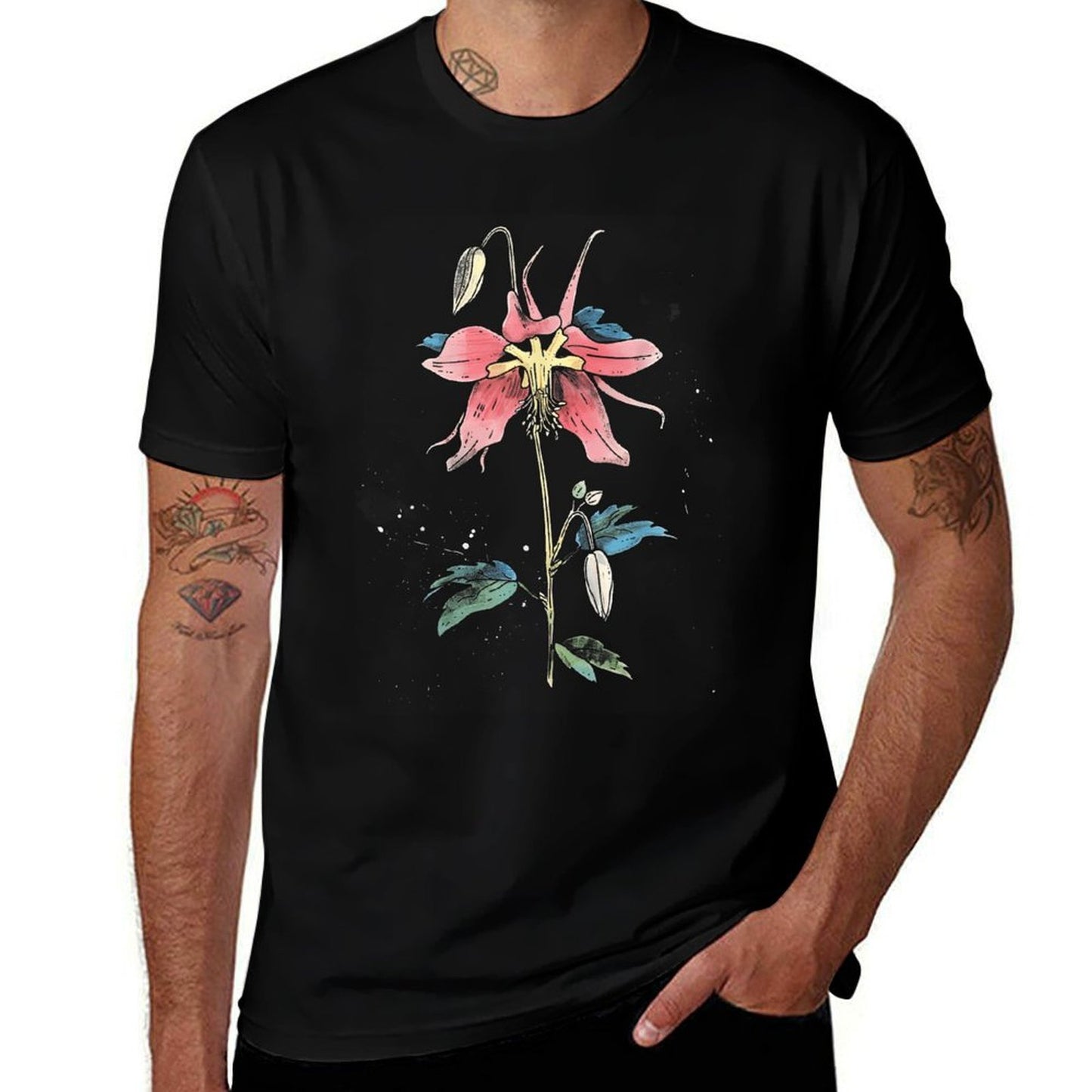 Vintage Botanical Columbine Flower Girl Floral Plant Mom Cotton T-Shirt