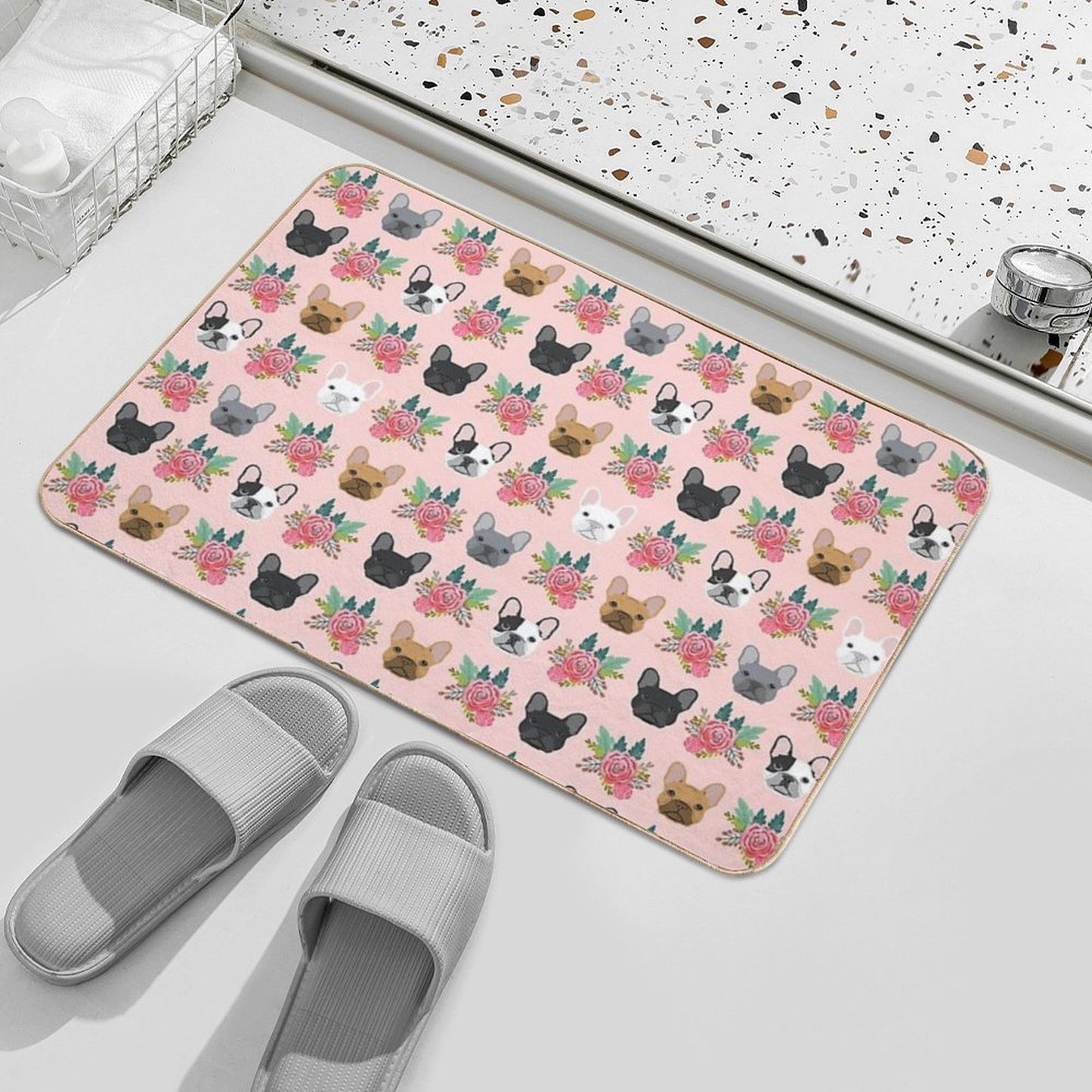 French Bulldog Faces Pattern Pink Cute Dogs Rapid-Drying Bath Mat