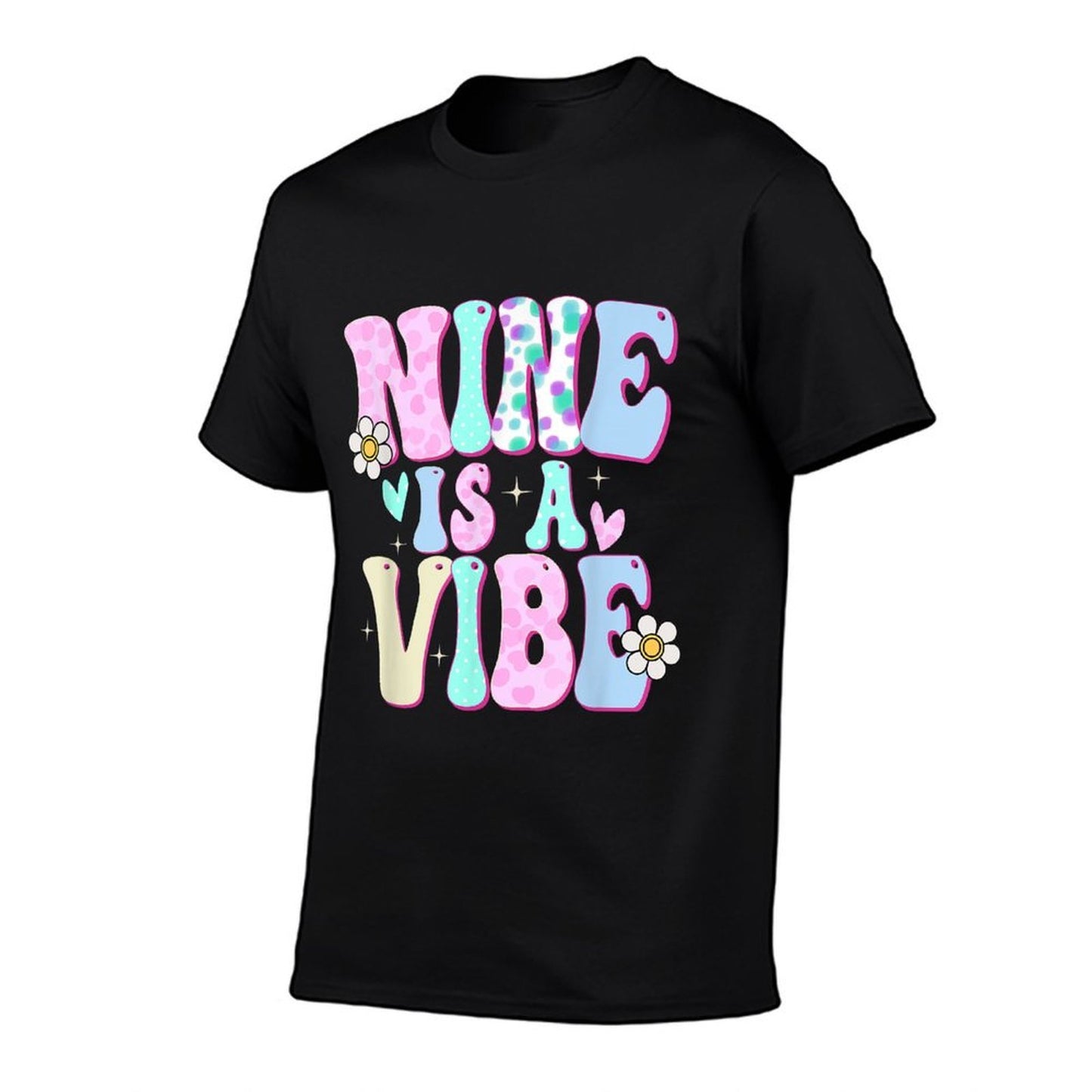 Nine Is A Vibe Girl Gifts 9th Birthday 9 Year Old Soft T-Shirt