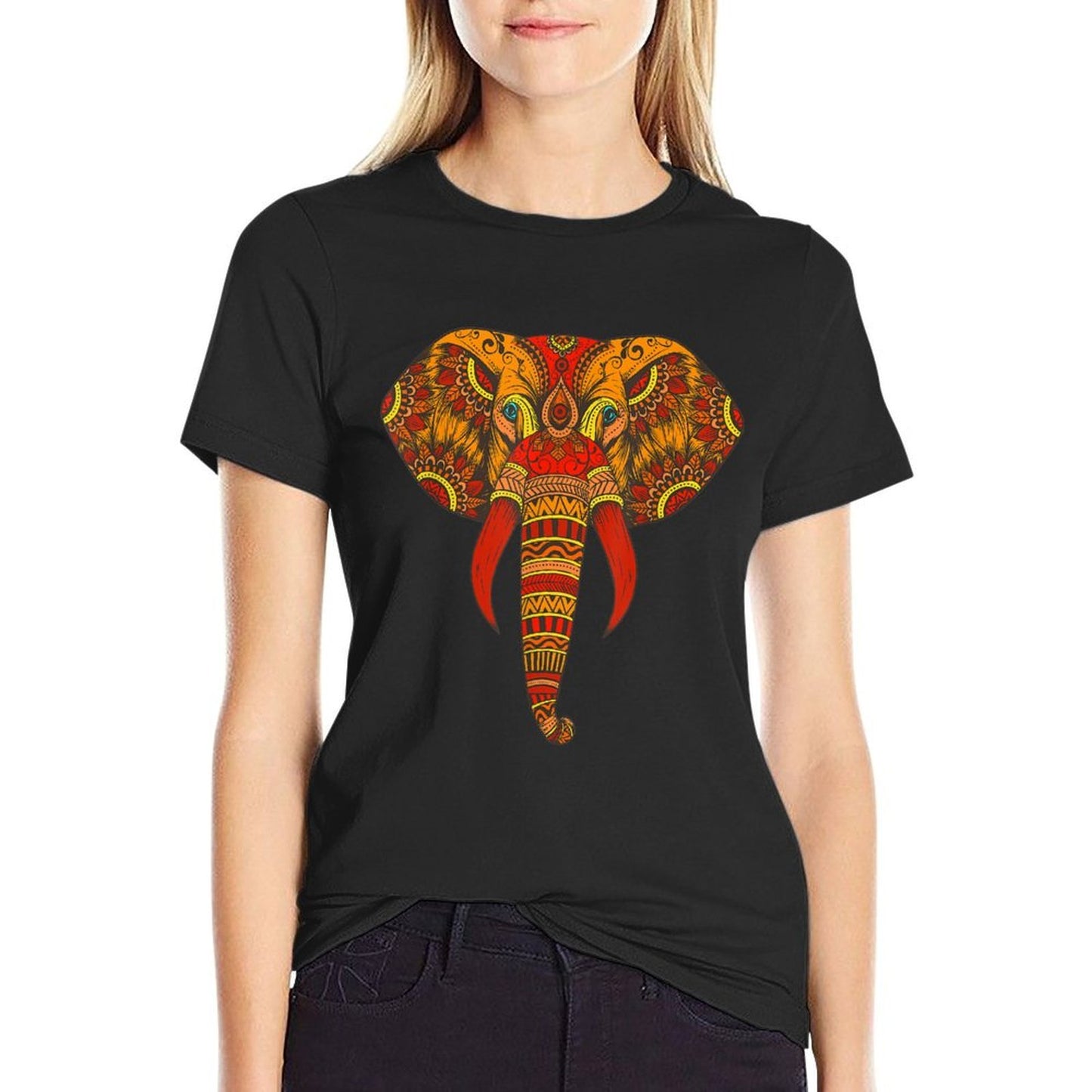 Trendy Elephant Tribal - Indian Colorful Mandala Tribal Art Lightweight T-Shirt