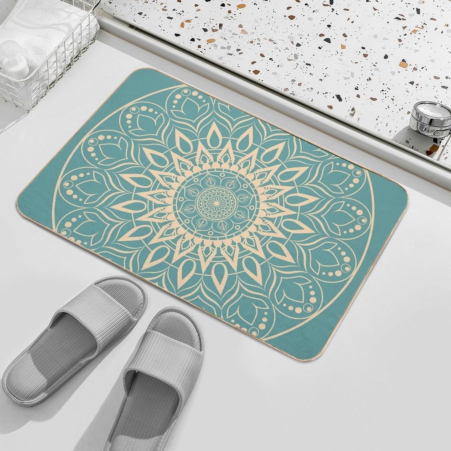 Turquoise And Yellow Mandala III Odorless Bath Mat