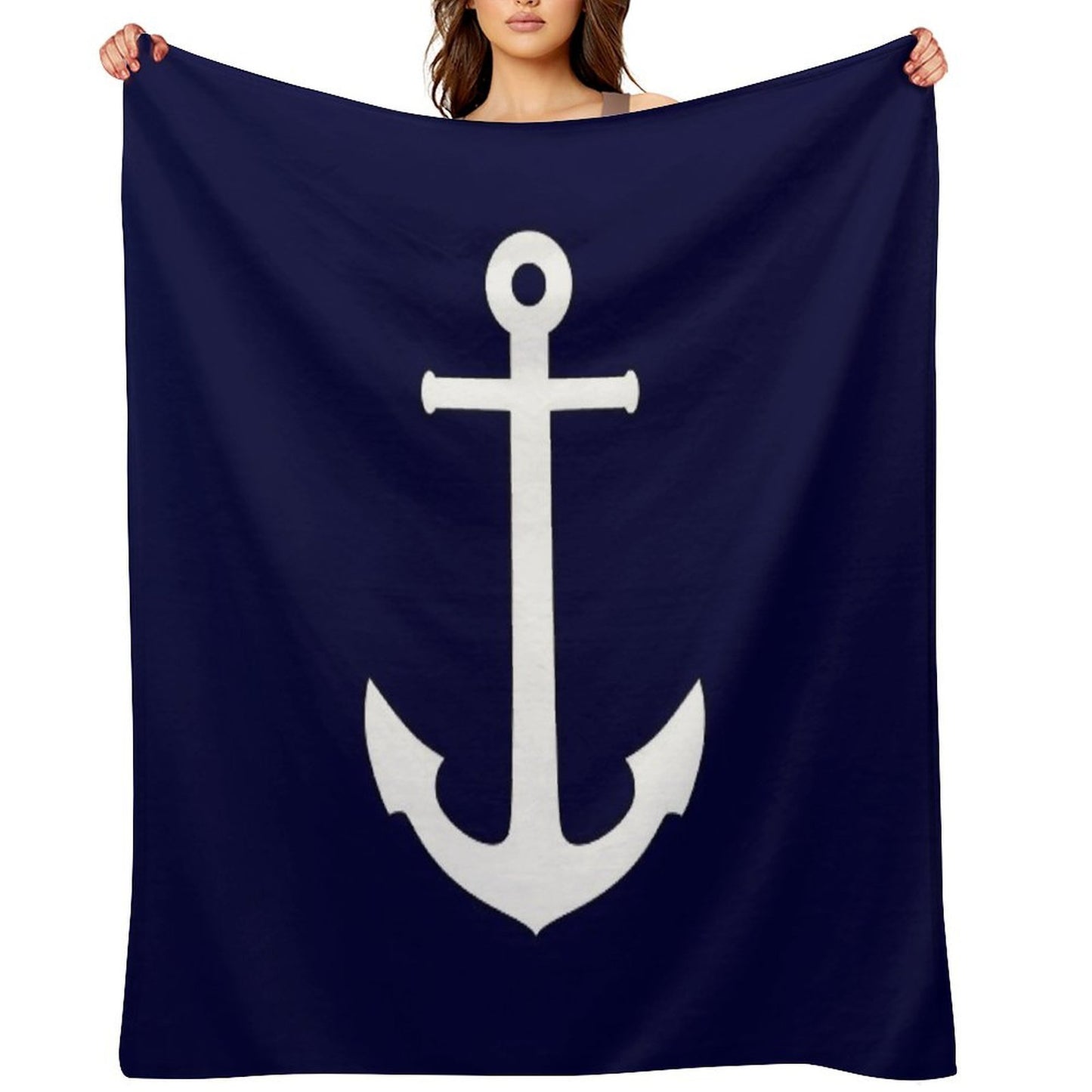 White Anchor On Navy Blue Shrink-resistant Throw Blanket