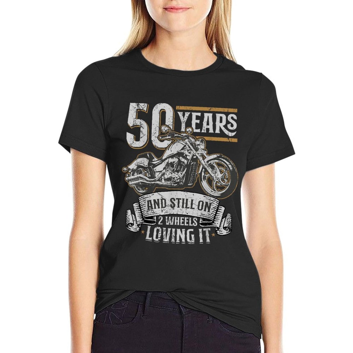 50 Years And Still On 2 Wheels Loving It 50th Birthday Slim-fit Cut T-Shirt