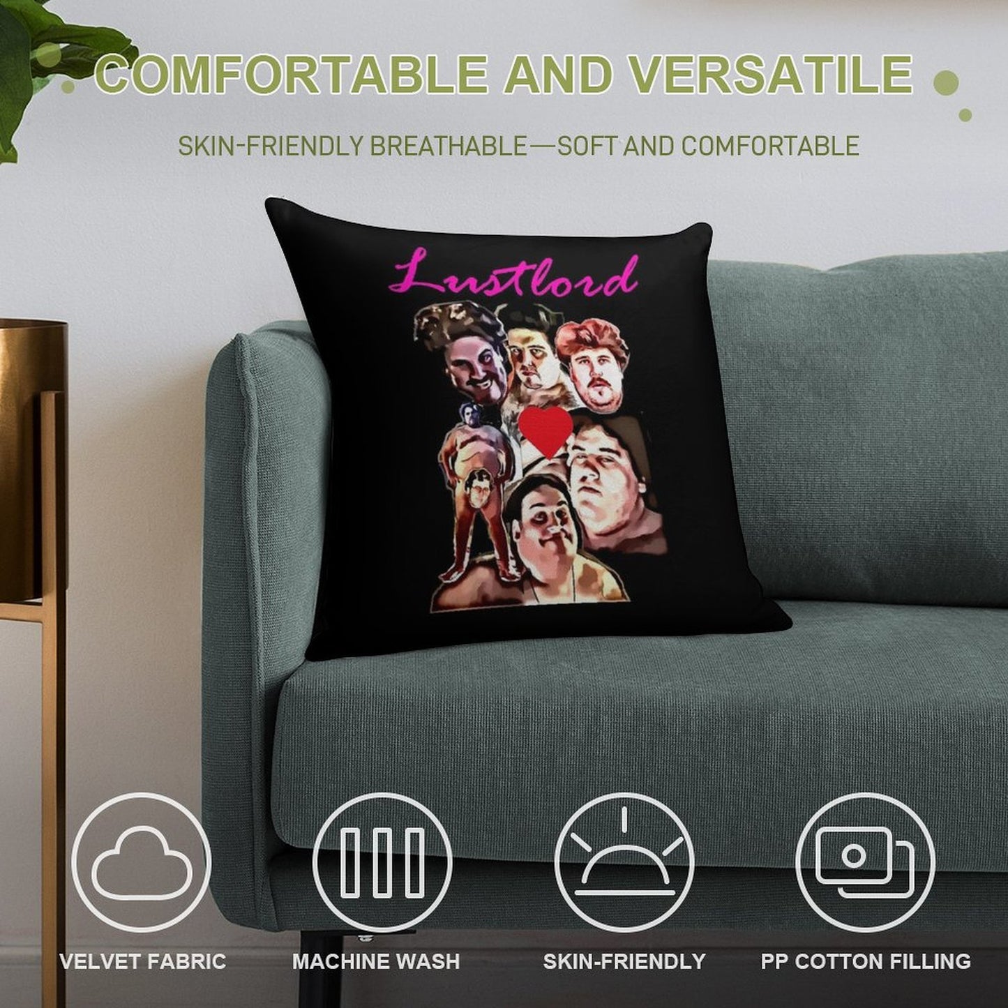 Lustlord Design Soft Fade-Resistant Throw Pillow