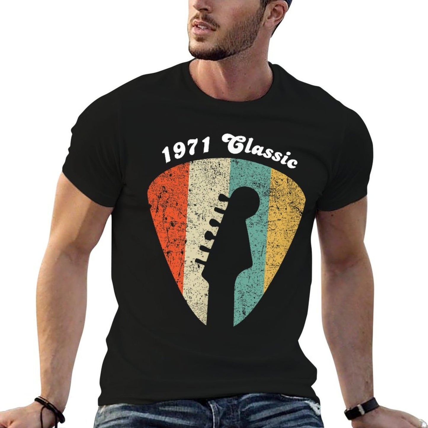 50th Birthday 1971 Guitar Player Retro Vintage Stretchy T-Shirt