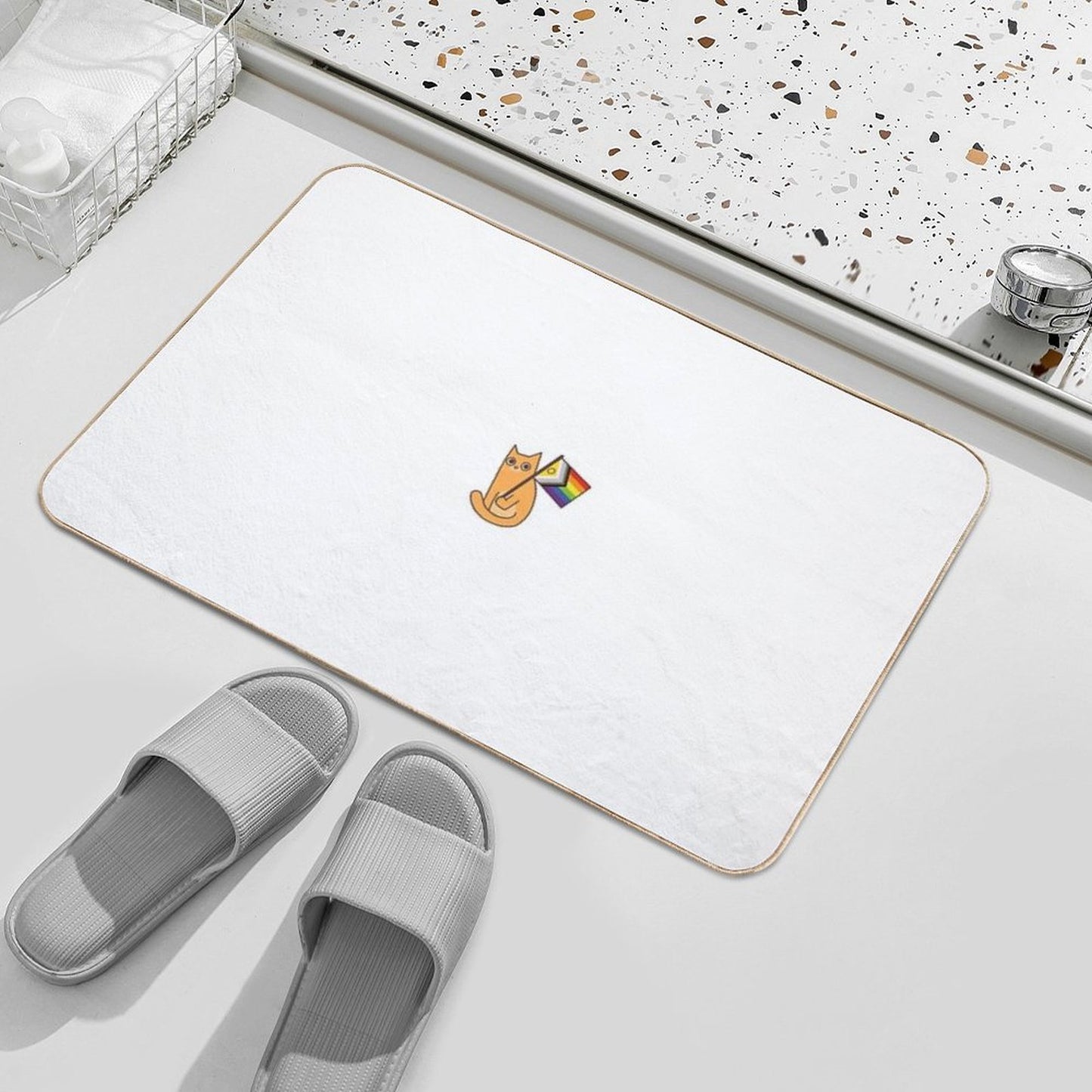 LGBTQIA+ Pride Flag Ginger Cat Sticker Pet-Safe Bath Mat