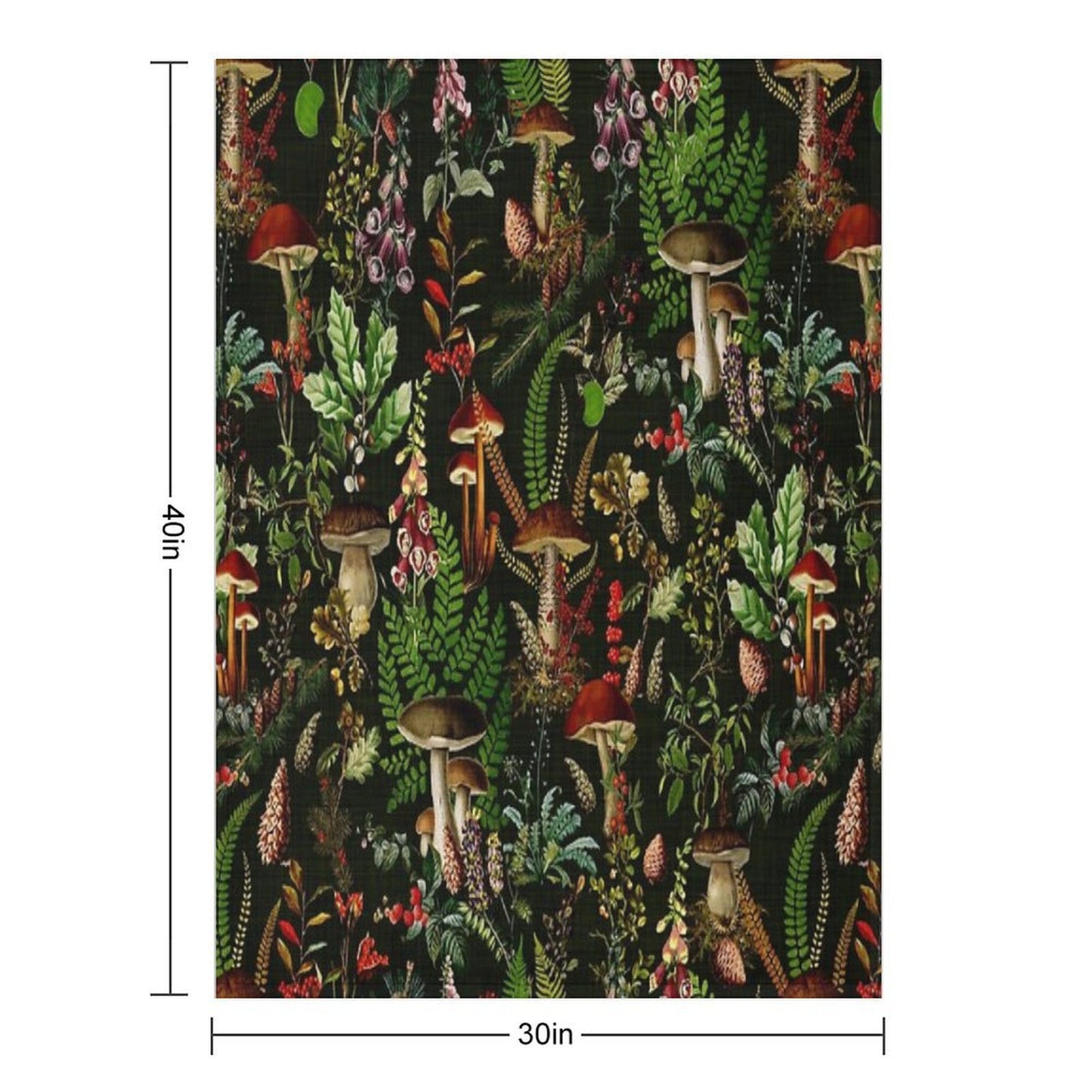 Vintage Mushrooms Forest Botanical Pattern - Black Botanical Night Garden Nightgarden Sustainable Throw Blanket