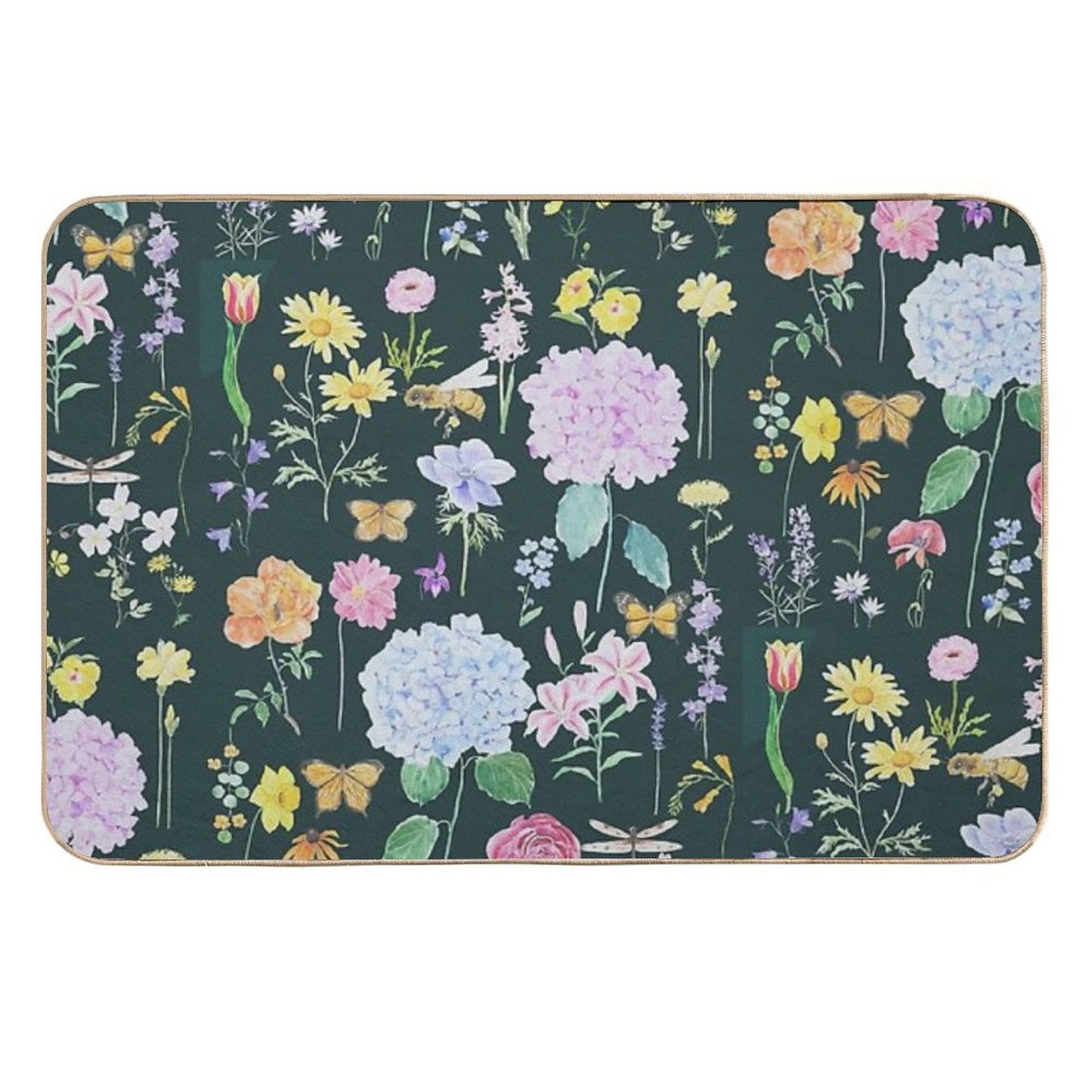 Summer Garden Flowers Oil Painting Effect Green Background Versatile Bath Mat