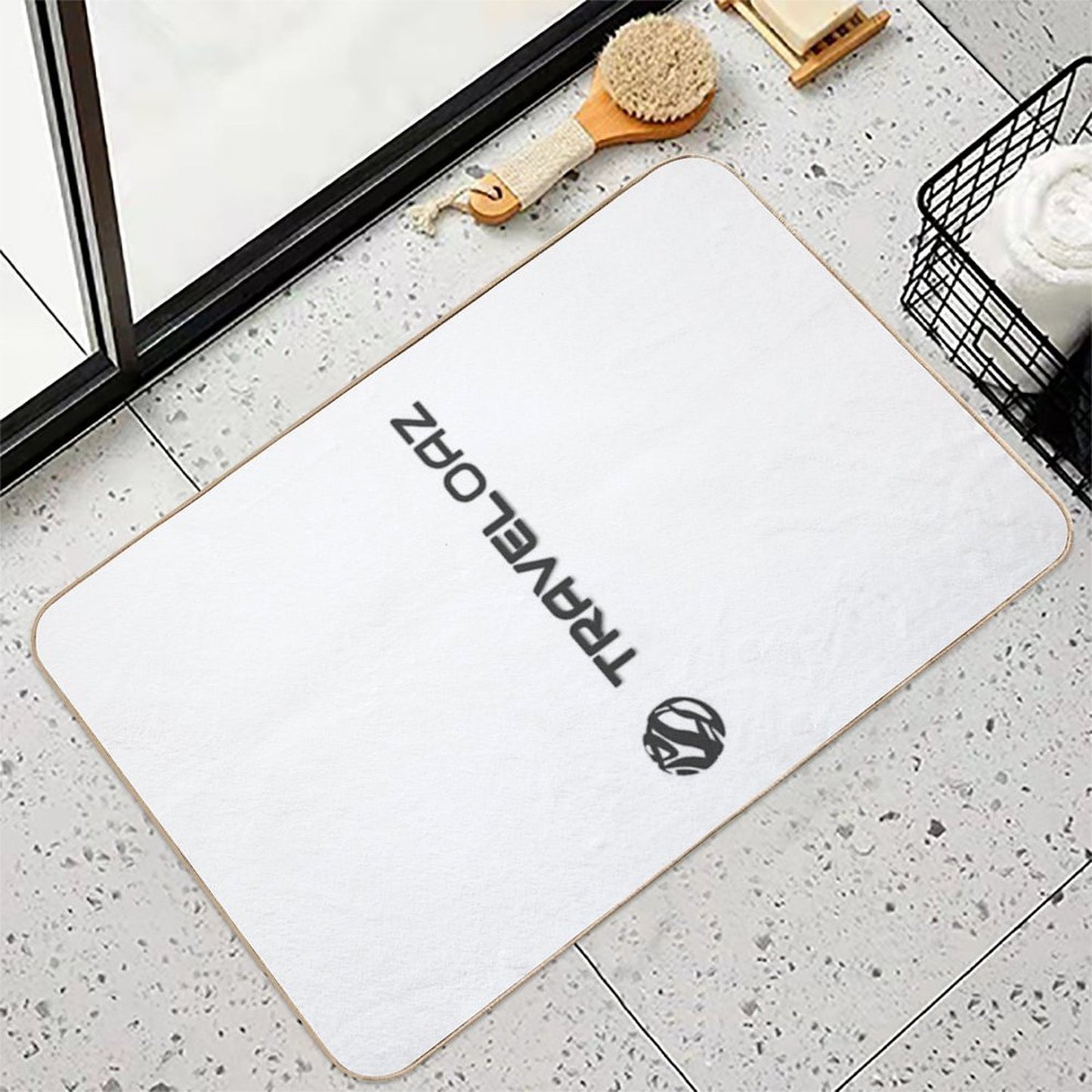 Vertical Version of TravelOAZ Monochromatic Pantone Normal Size Full Logo Rapid-Drying Bath Mat