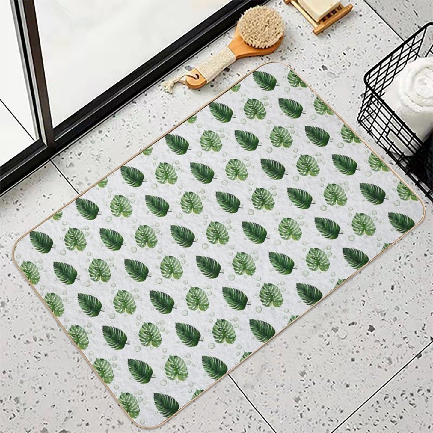 Watercolour Leaves Anti-Trip Bath Mat