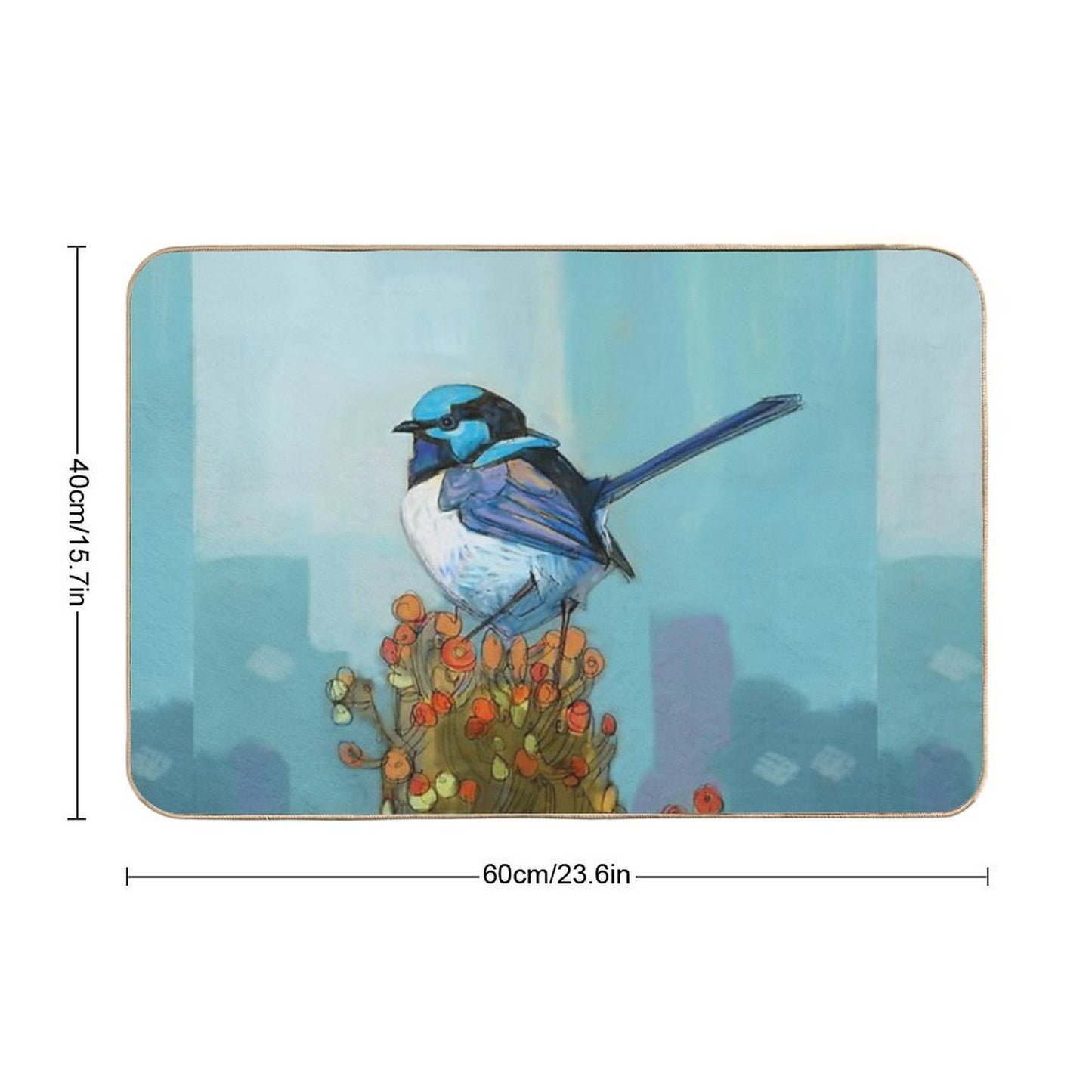 Blue Wren on Bush Repositionable Bath Mat