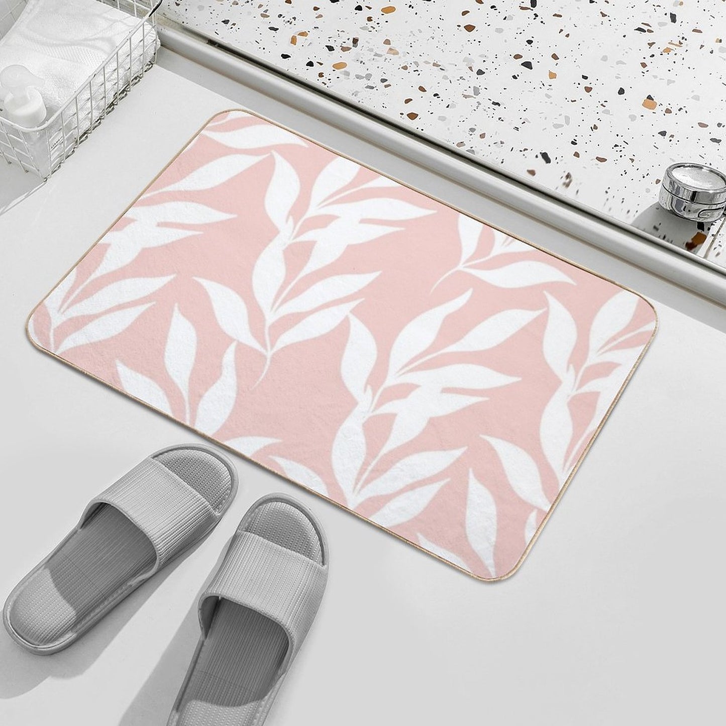 Baby Pink Leaf Pattern Anti-Trip Bath Mat