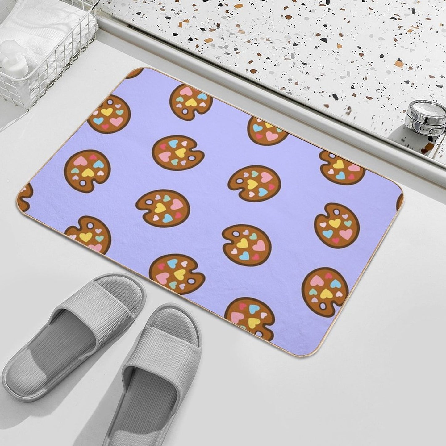Heart Paint Palette Pattern on Lilac Toxin-Free Bath Mat