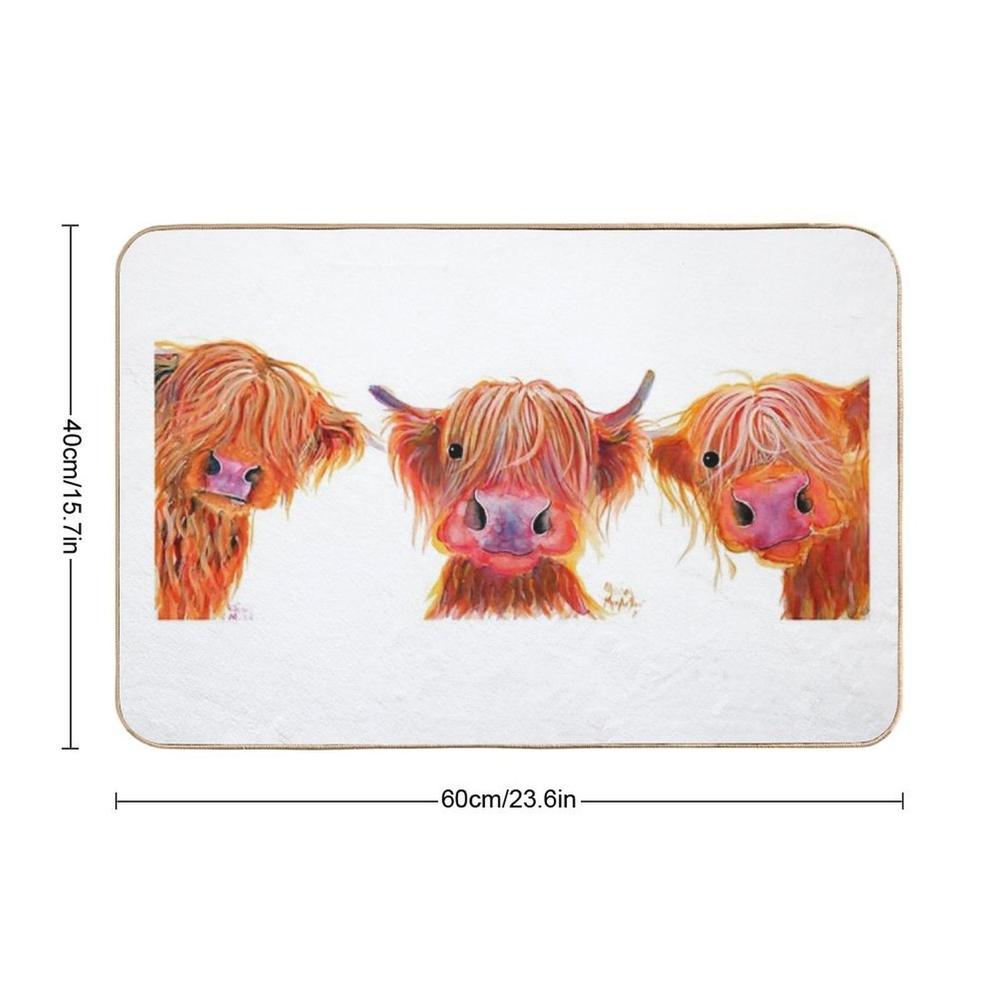 HiGHLaND CoW PRiNT SCoTTiSH ' THe ORaNGeS ' BY SHiRLeY MacARTHuR Long-Lasting Bath Mat