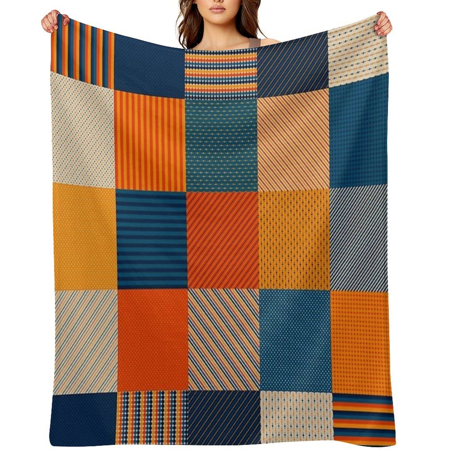 Retro Color Stripes And Dots Patchwork Pattern Quick-dry Throw Blanket