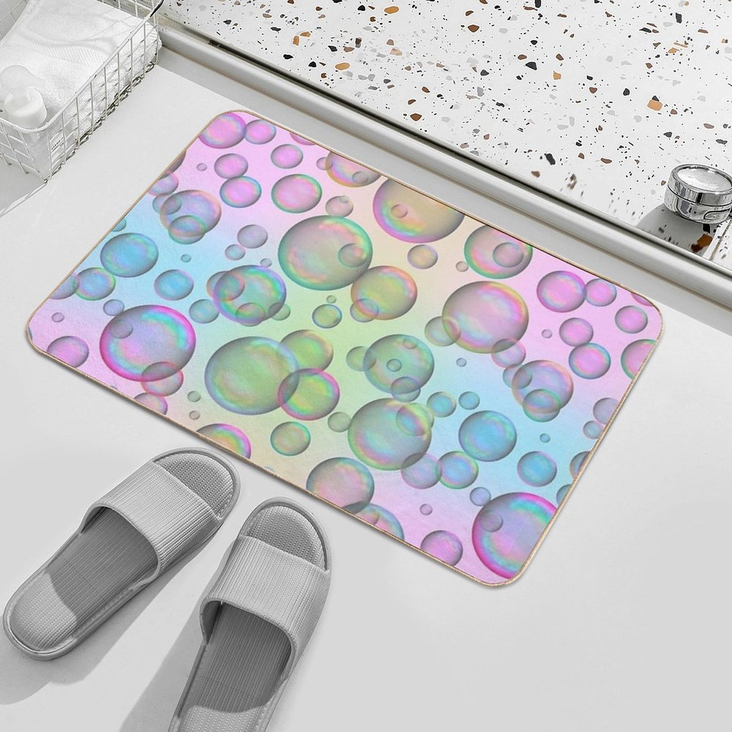 Iridescent Soap Bubbles Variation Colorful Anti-Trip Bath Mat