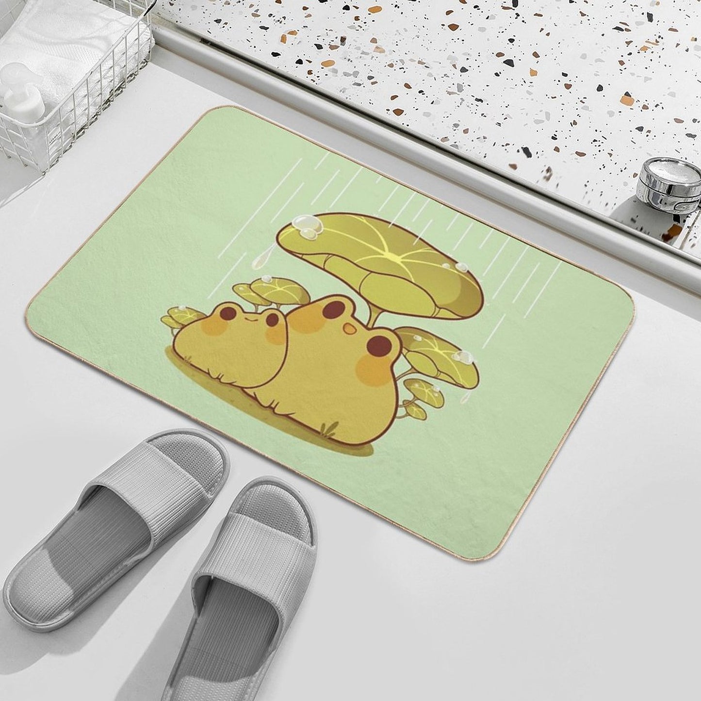 Froggies Together in The Rain Absorbent Bath Mat