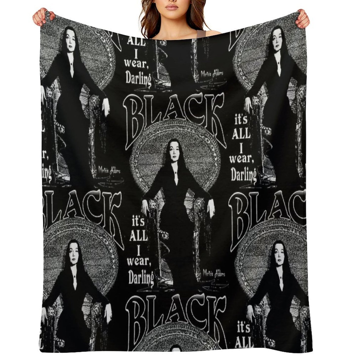 BLACK- It's All I Wear- Morticia Addams Gift-ready Throw Blanket