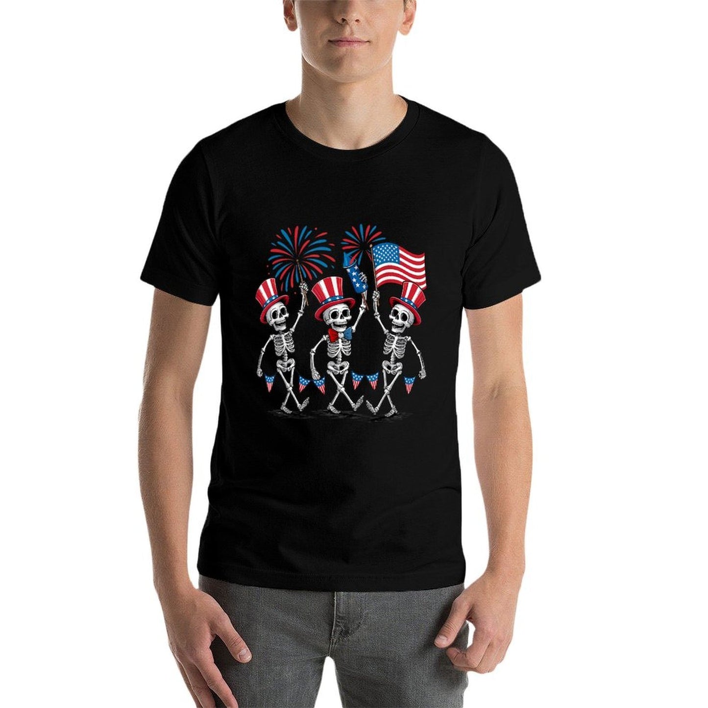 Dancing Skeletons 4th of July Funny Patriotic Men Women Kids  Summer-ready Fabric T-Shirt