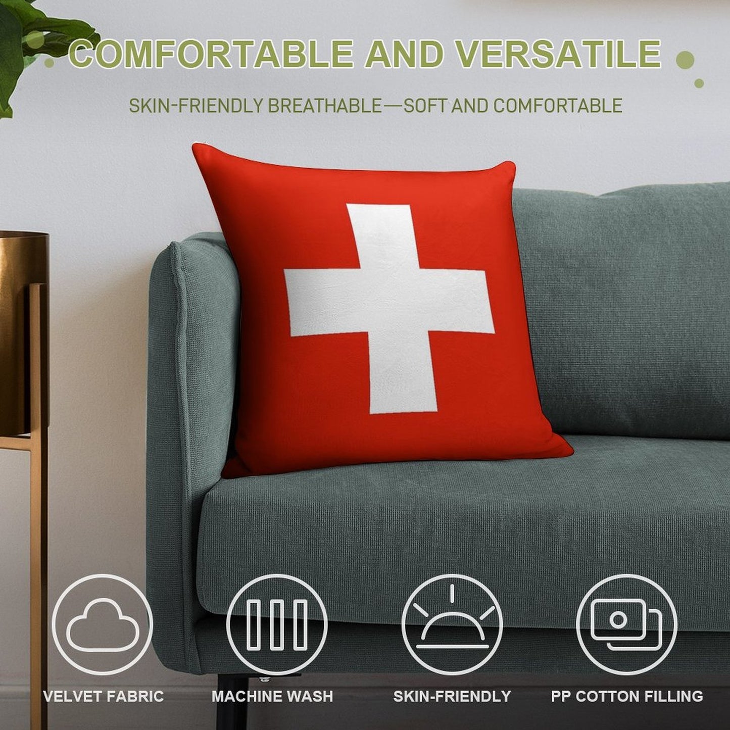 Flag of Switzerland Soft Anti-Pilling Throw Pillow