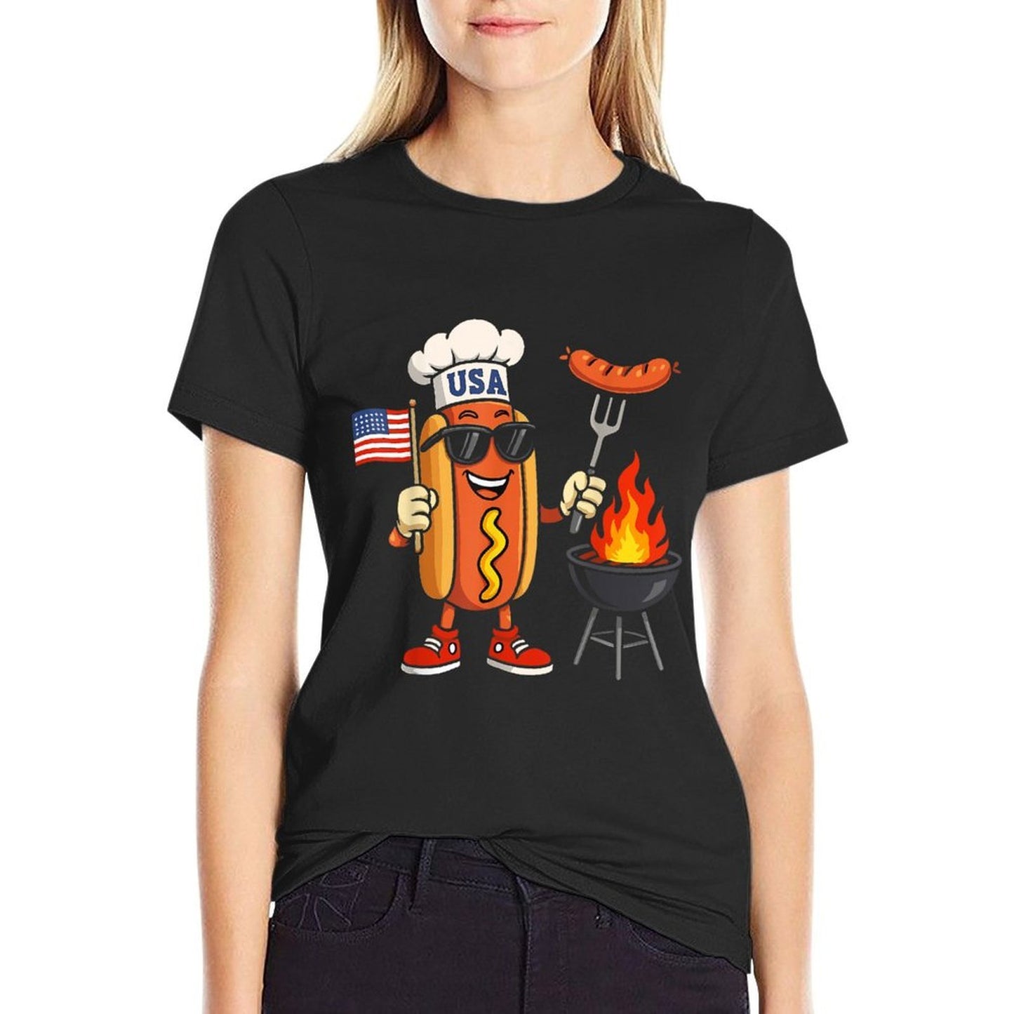 Patriotic Hot Dog BBQ Summer 4th of July American USA  Vintage-inspired T-Shirt