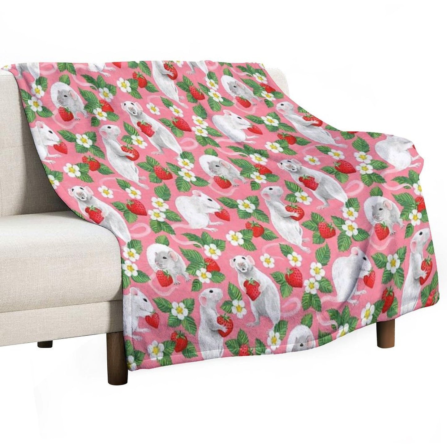 Rats Love Strawberries on Bright Pink Comfort Throw Blanket