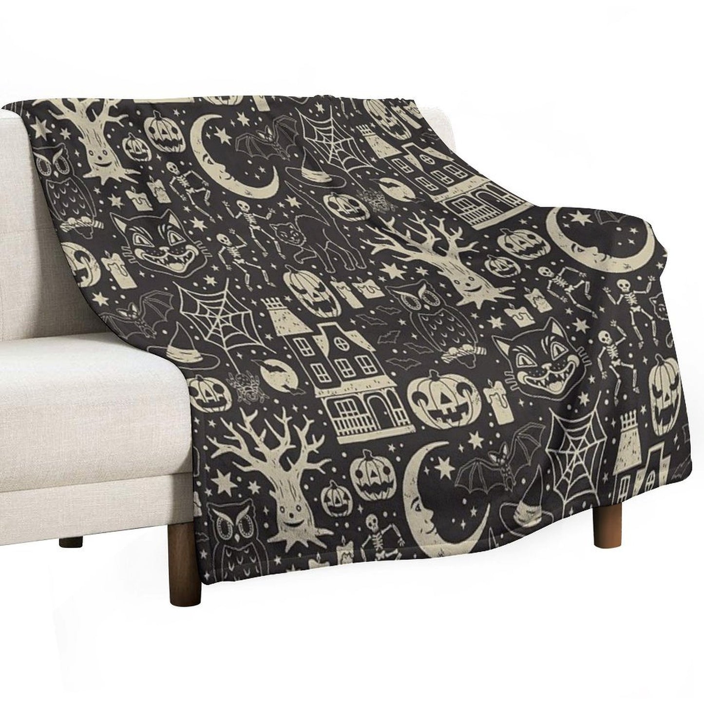Vintage Halloween Black Cat Easy Care Throw Blanket