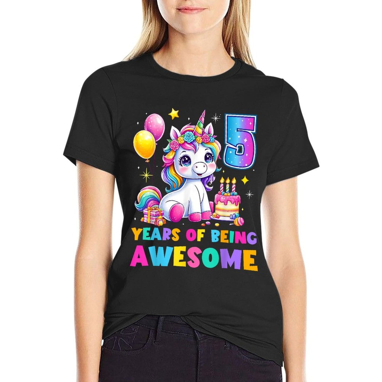 Unicorn 5th Birthday Girls Toddler 5 Years Old Birthday Lightweight T-Shirt
