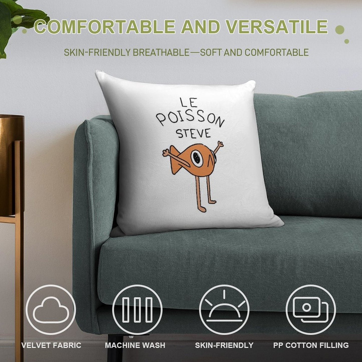 Le Poisson Steve Soft Ultra-Soft Texture Throw Pillow