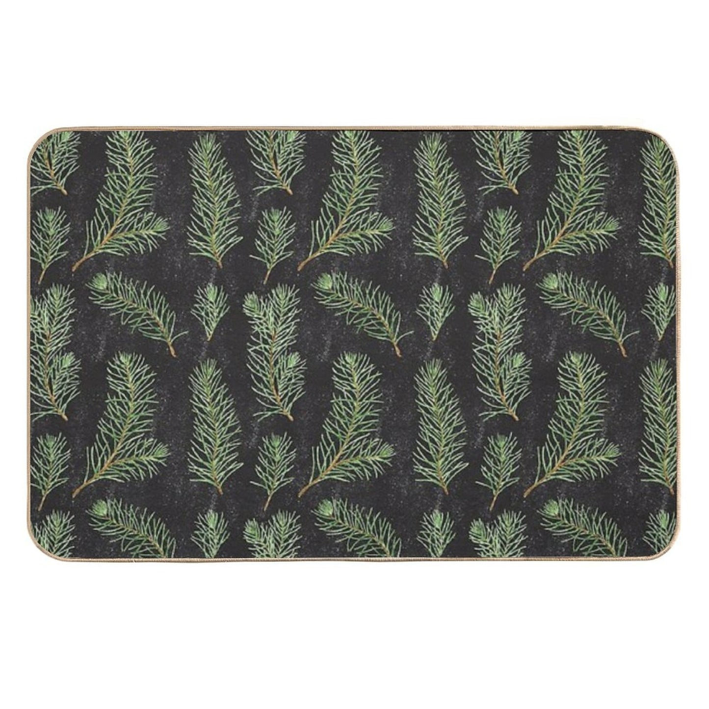 Watercolor Pine Branches Pattern on Black Background  Multi-Purpose Bath Mat