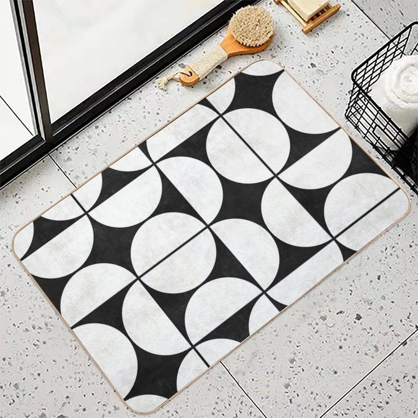 Mid-Century Modern Pattern No.2 - Black And White Concrete Non-Slip Bath Mat