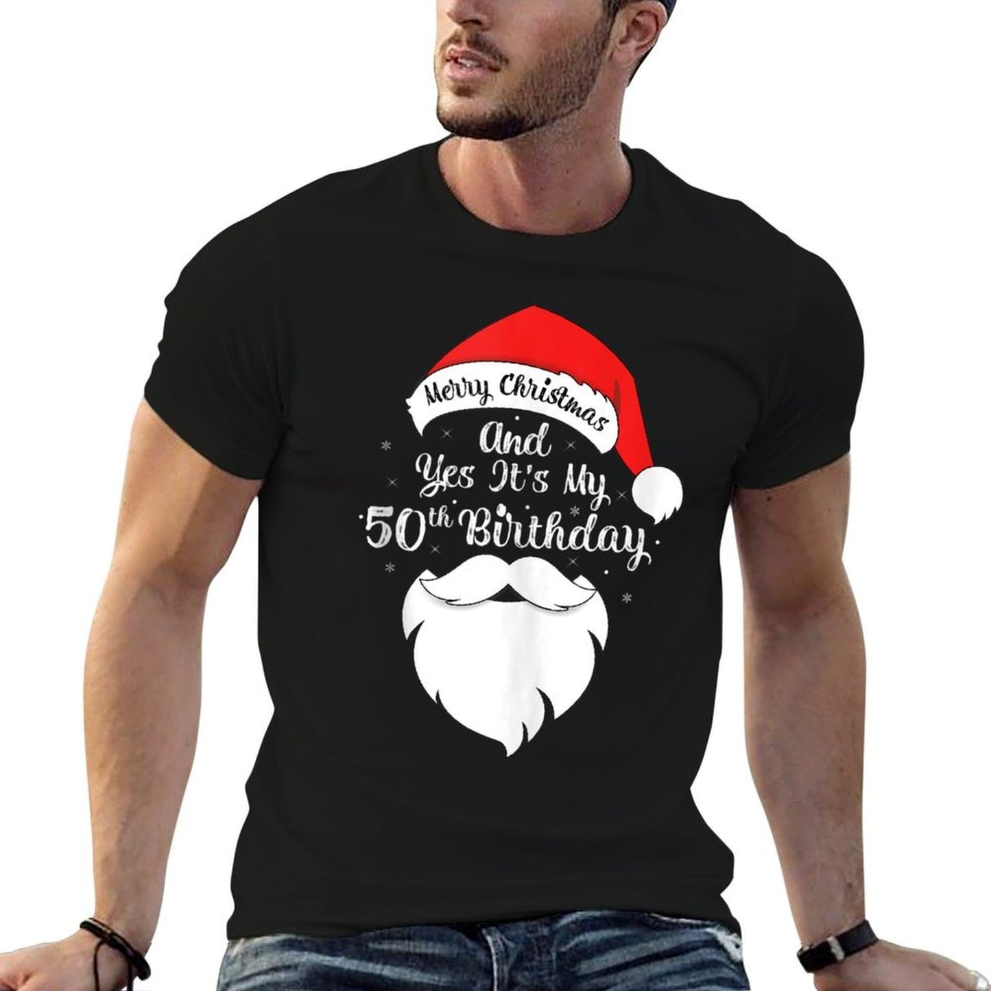 Funny Merry Christmas And Yes It's My 50th Birthday Polyester Blend T-Shirt