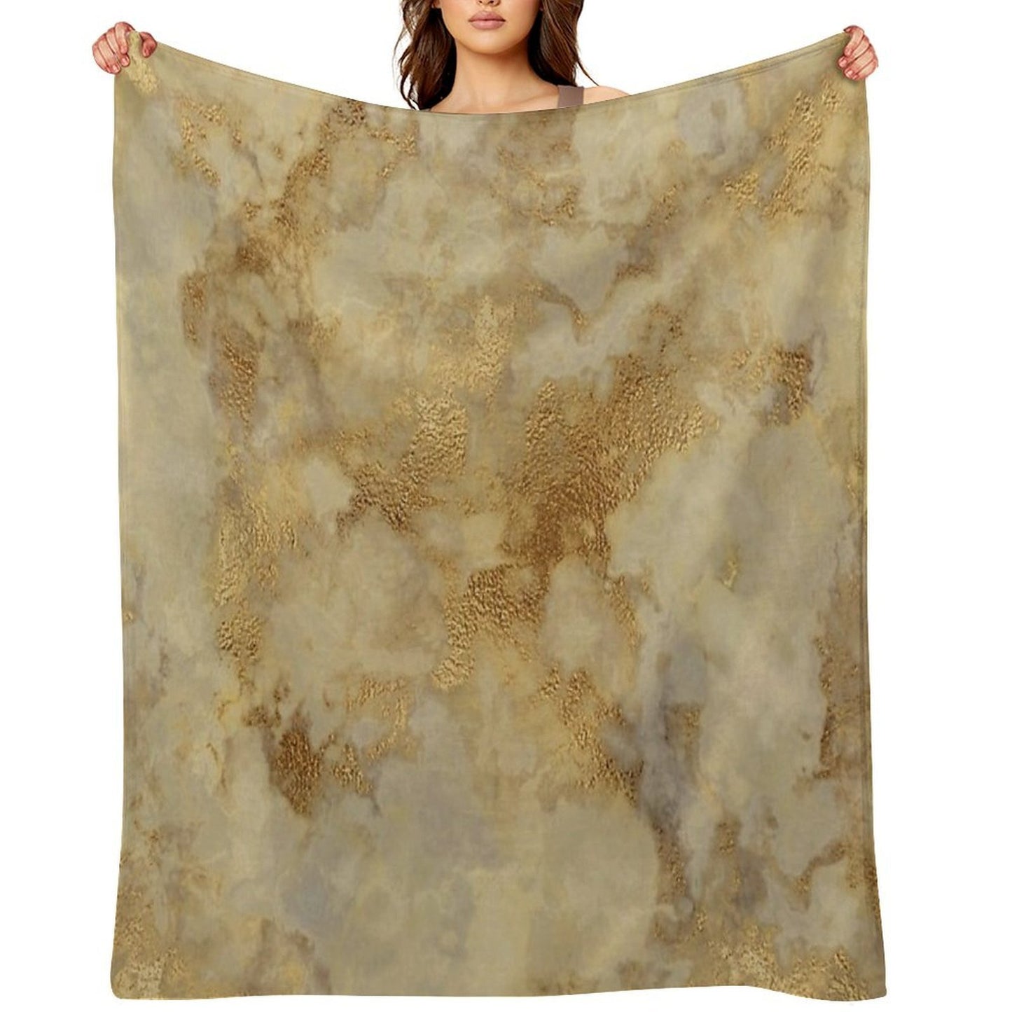 Gold Metallic Marble Texture – Elegant Abstract Beige & Gold Pattern Compact Throw Blanket