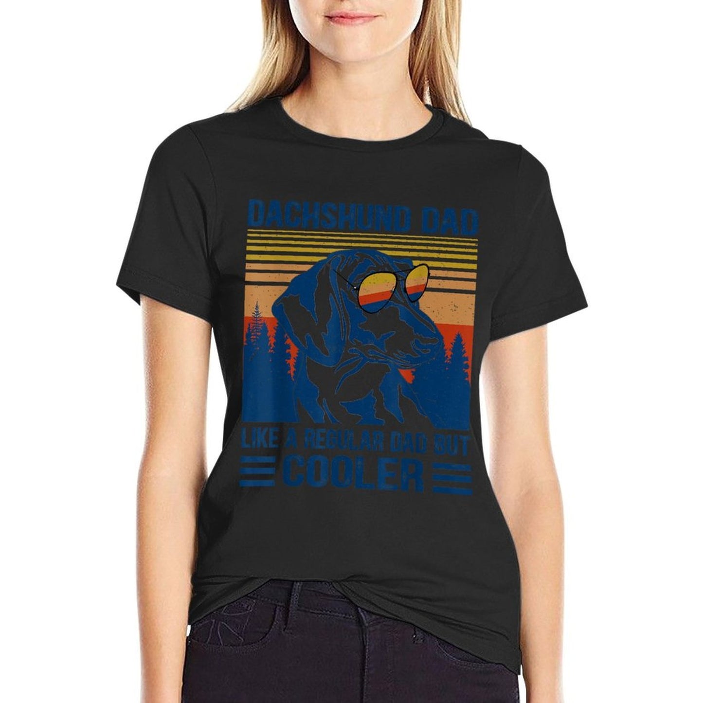 Vintage Dachshund Dad Like A Regular Dad But Cooler Funny Ribbed Collar T-Shirt