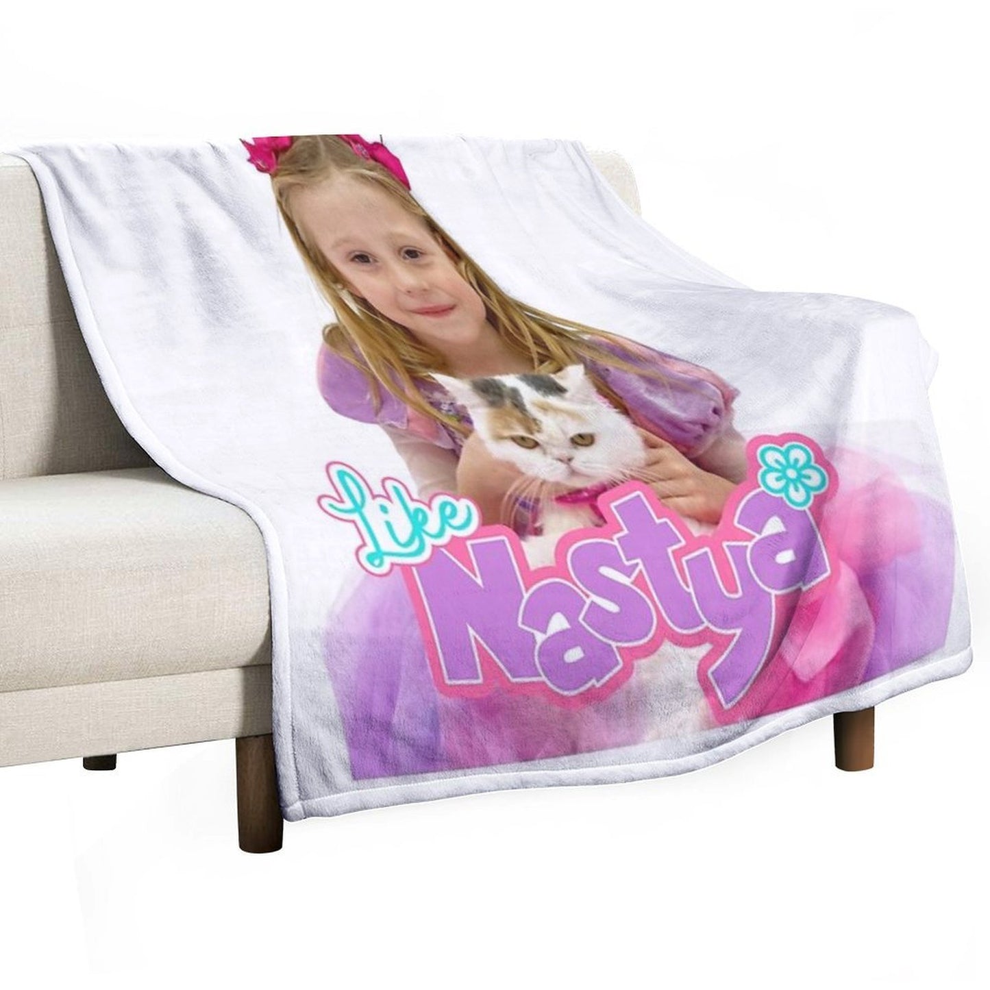 Like Nastya Holding Cute Cat, Like Nasya Soft Stuffed Plush Animal Toy,like Nastya Logo Durable Throw Blanket