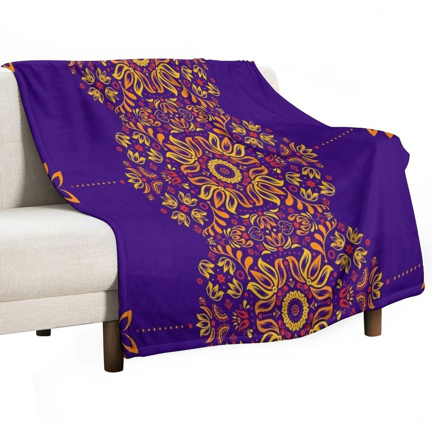 Fiery Floral Folk Pattern All-season Throw Blanket
