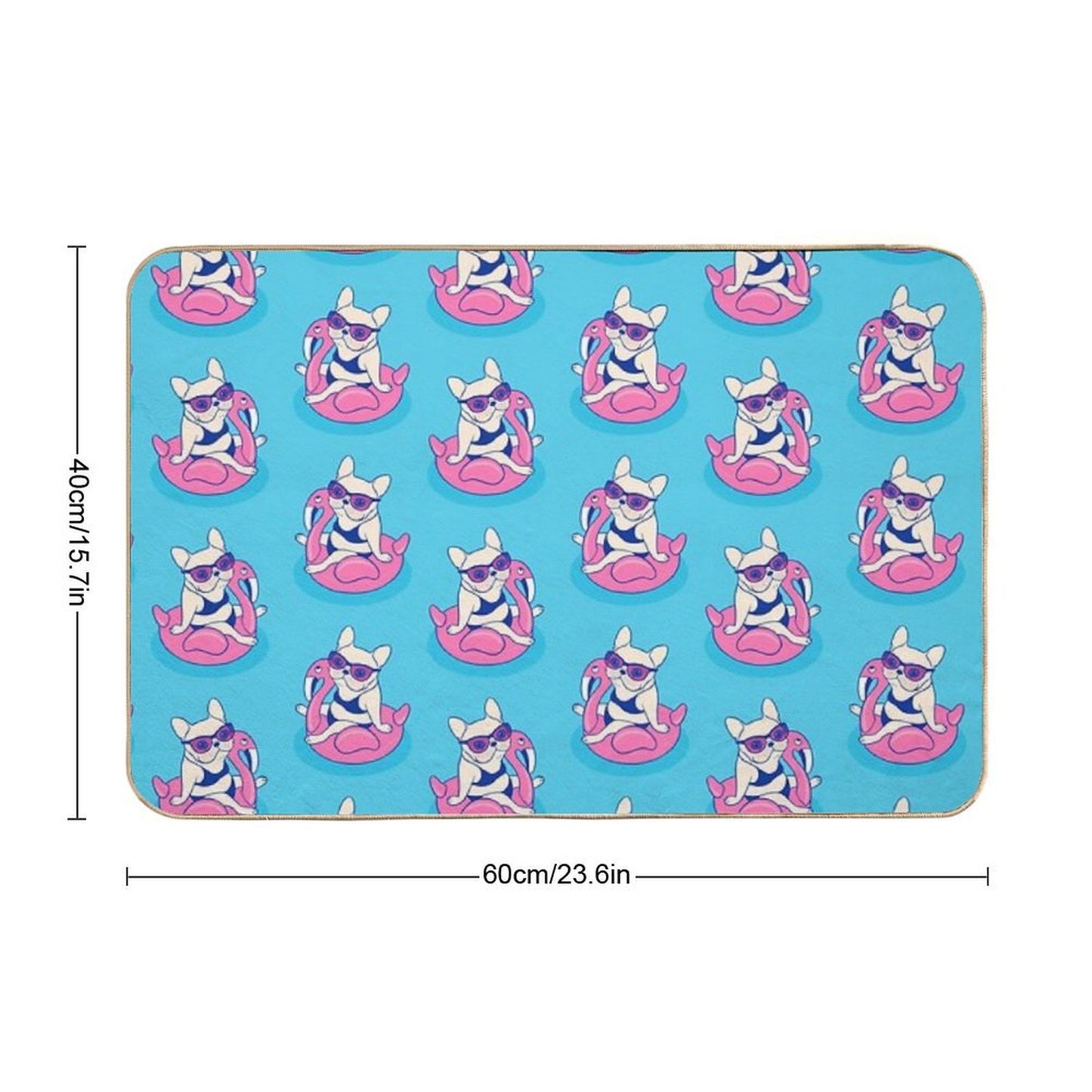 Frenchie Enjoys Summer on Flamingo Pool Float in Swimming Pool Dirt-Trapping Bath Mat