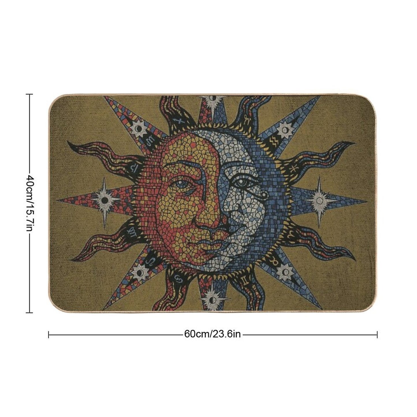 Vintage Celestial Mosaic Sun & Moon Pet-Safe Bath Mat
