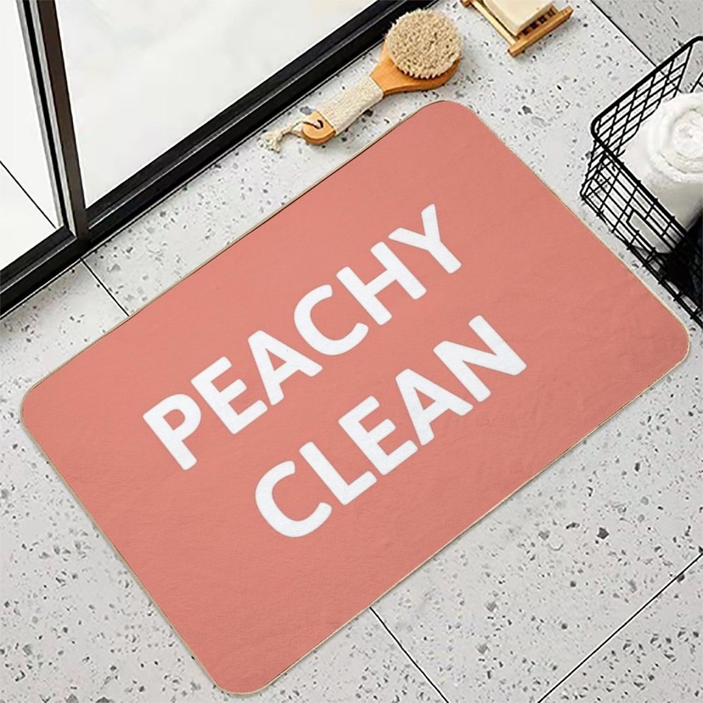 Peachy Clean - Peach And White Non-Slip Bath Mat