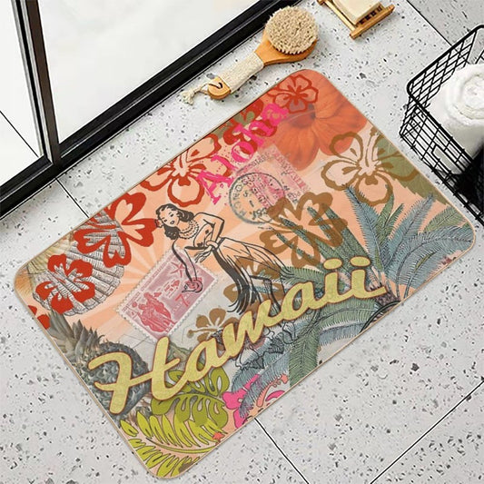 Vintage Hawaii Travel Colorful Hawaiian Tropical Collage  Versatile Bath Mat