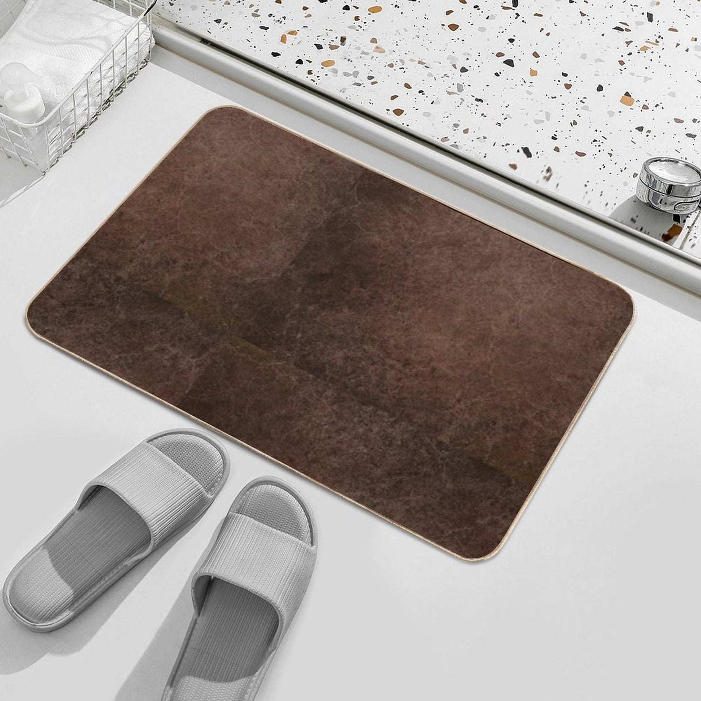 Dark Coffee Grounds Brown Marble Paint Swirl Design Fade-Resistant Bath Mat