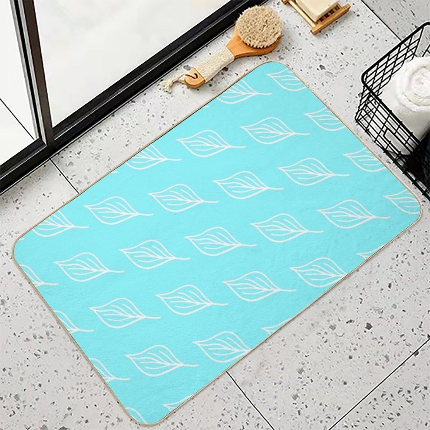 Leaf White Minimalist Stain-Proof Bath Mat