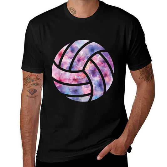 Volleyball Flower Graphic  Heathered Texture T-Shirt