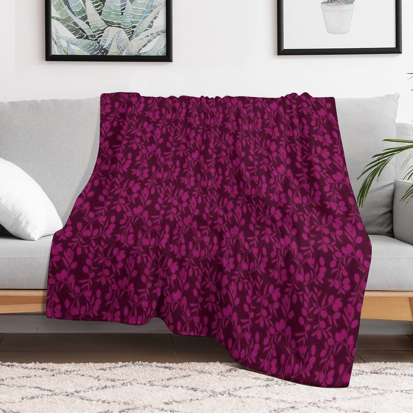 Burgundy Small Olive Pattern Anti-pilling Throw Blanket