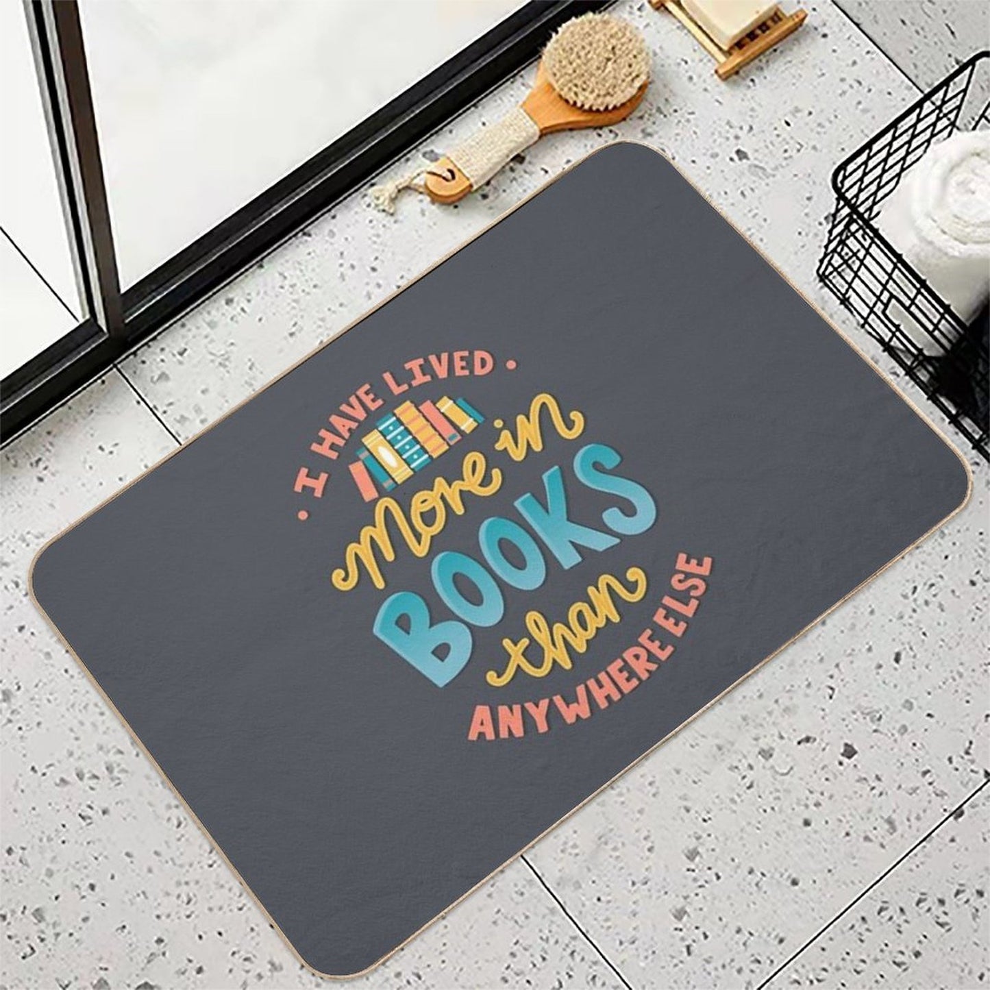 Live In Books - Bookish Quote Eco-Friendly Bath Mat